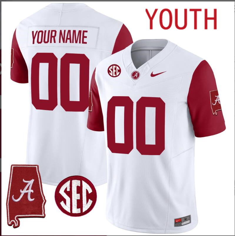 Youth Alabama Crimson Tide Vapor Limited white Custom 2024 Nike NCAA Jersey 